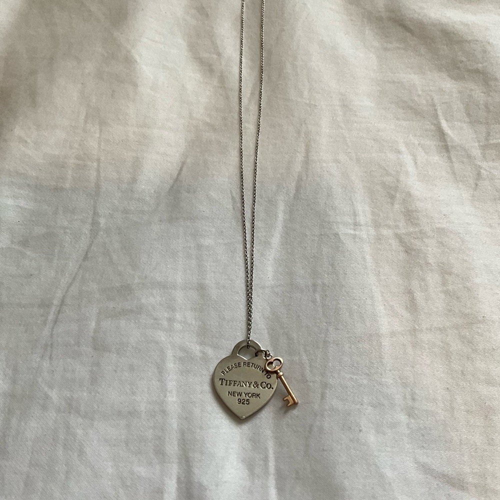 Tiffany & Co. Silver Heart Pendant with Gold Key Necklace